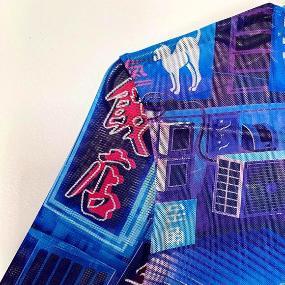 SHEIN X Mr. Melville - Japanese Letter and Graphic Print Lettuce Trim Crop Top - Picture 1 of 9